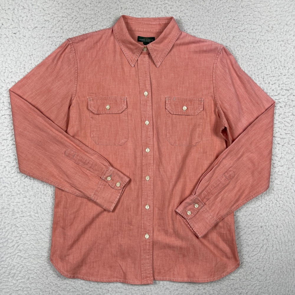 Lauren Ralph Lauren Button Down Womens Large Coral Pink Denim Utility Coastal